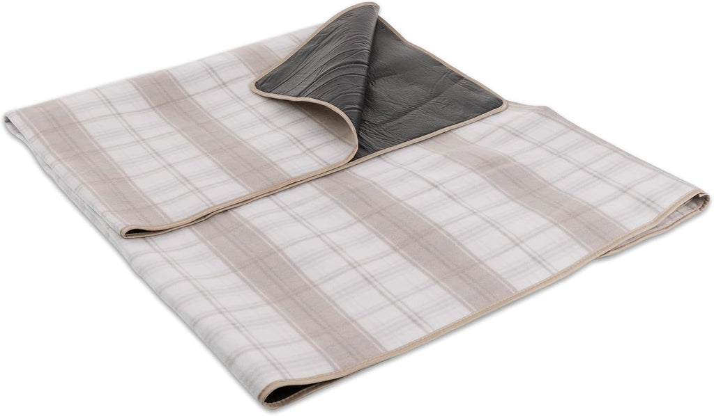 Picnic TIME Outdoor Picnic Blanket Tote, 59"x51" Foldable Beach & Camping Blanket with Soft Fleece, Water-Resistant Bottom, Adjustable Strap & Zippered Pocket (Neutral Plaid)