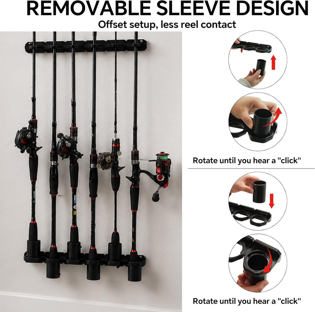 HITORHIKE Heavy Duty Fishing Rod Storage Rack, Wall/Ceiling Mount Vertical Pole Holder, Garage Fishing Pole Organizer for Gifts(Black-1pack)