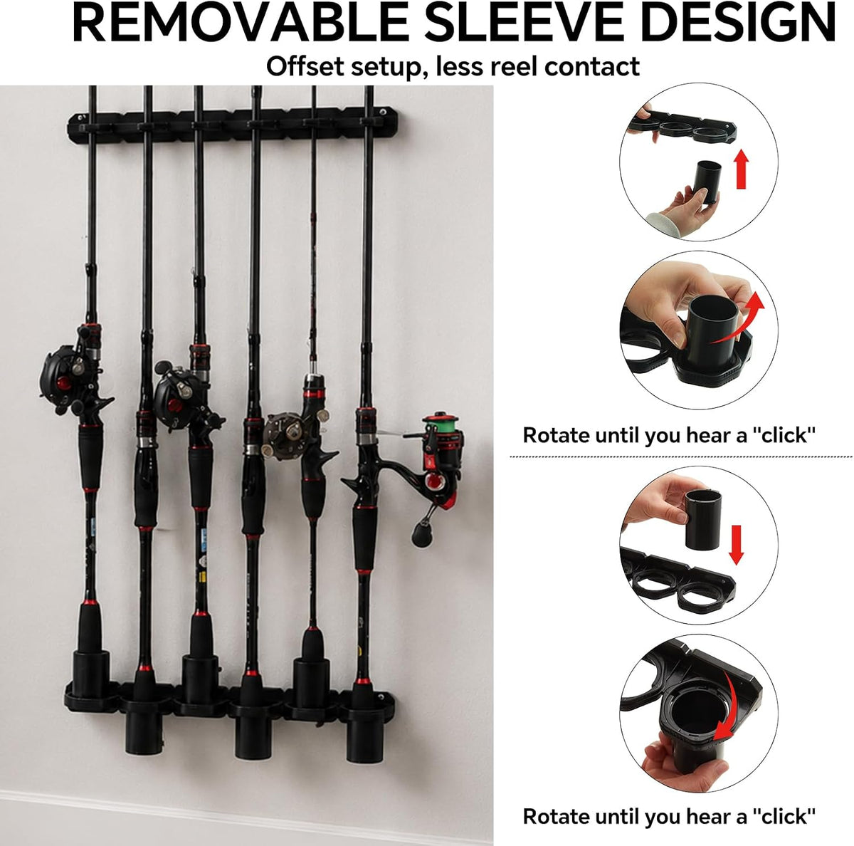 HITORHIKE Heavy Duty Fishing Rod Storage Rack, Wall/Ceiling Mount Vertical Pole Holder, Garage Fishing Pole Organizer for Gifts(Black-1pack)