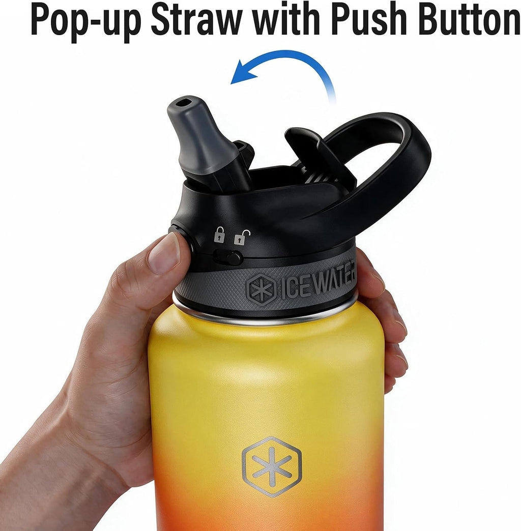 ICEWATER 40 oz Insulated Water Bottle with Pop-Up Straw & Leak-Proof Lock
