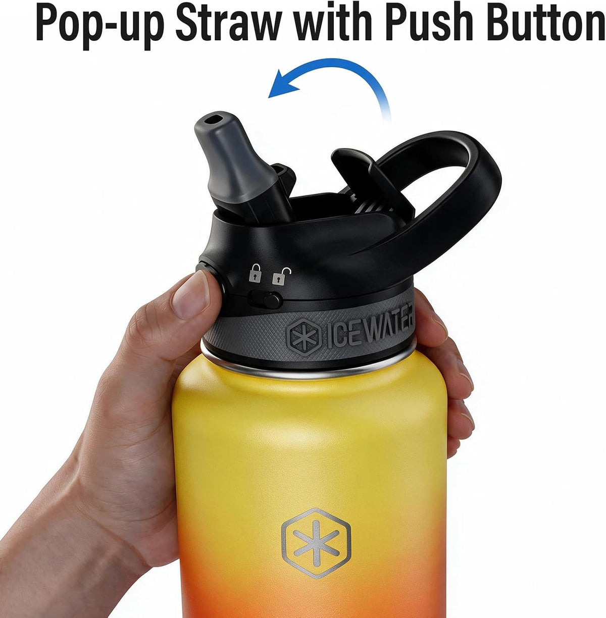 ICEWATER 40 oz Insulated Water Bottle with Pop-Up Straw & Leak-Proof Lock