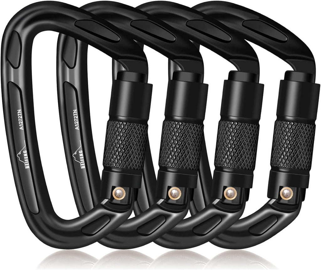 BEIFENG 25KN Auto Locking Carabiner - UIAA Certified Heavy Duty Climbing Carabiners for Rock Climbing, Camping, Rappelling, Hunting, Rescue Equipment - Professional Carabiner Clips (Black)