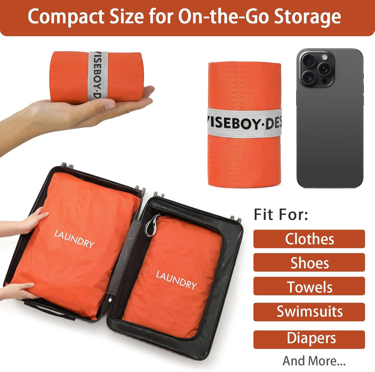 WiseBoy 2-Pack Laundry Bags, Travel Dirty Clothes Bag Zippered with Handle