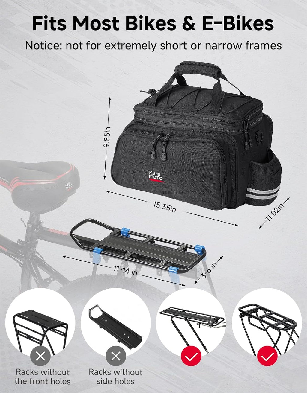 KEMIMOTO Bike Rack Bag, Expandable 40L Bicycle Rear Rack Trunk Pannier Bag