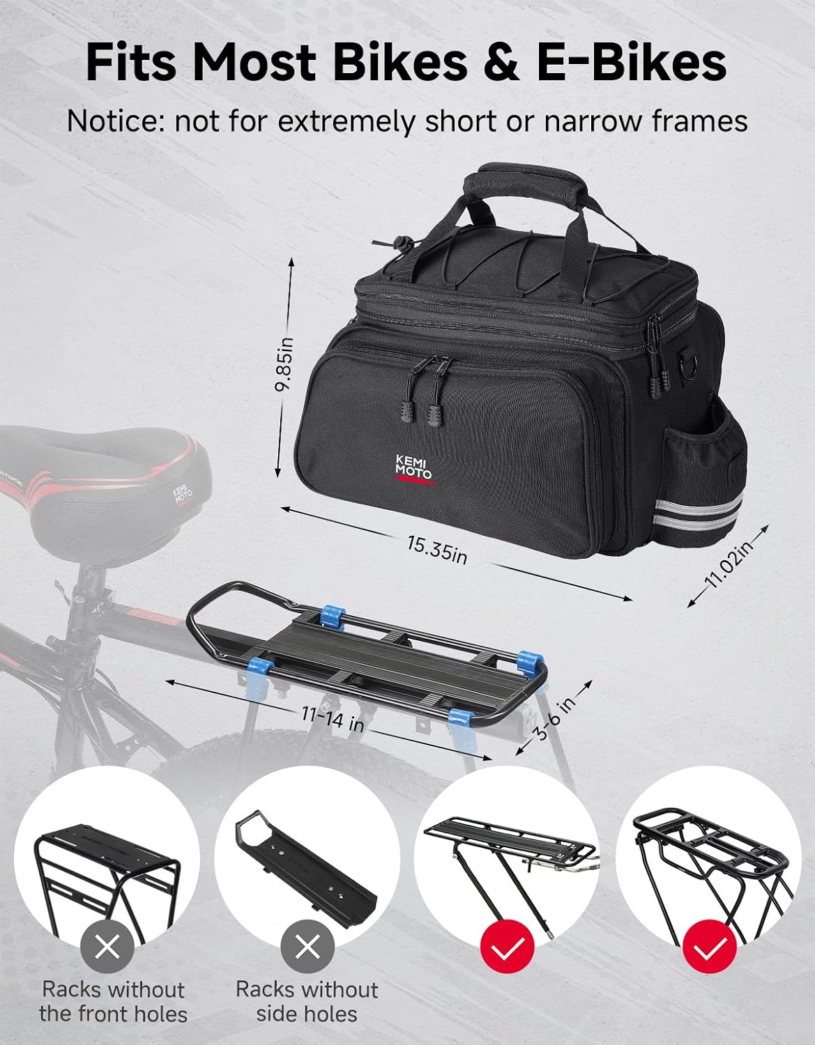 KEMIMOTO Bike Rack Bag, Expandable 40L Bicycle Rear Rack Trunk Pannier Bag