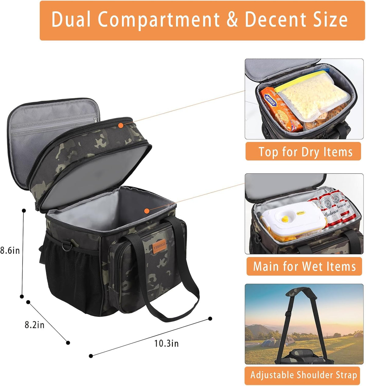 GLENKEY Expandable Lunch Box Insulated Leakproof Cooler Bag Work Outdoor