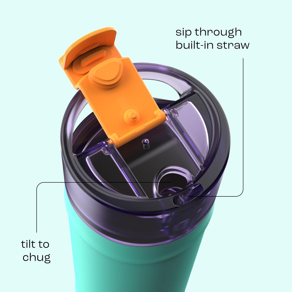 bubba 24 oz Dualsip Insulated Stainless Steel Water Bottle with Straw - Reusable, Leakproof, Lightweight, Dishwasher Safe, Lead-Free and BPA-Free, Field Trip