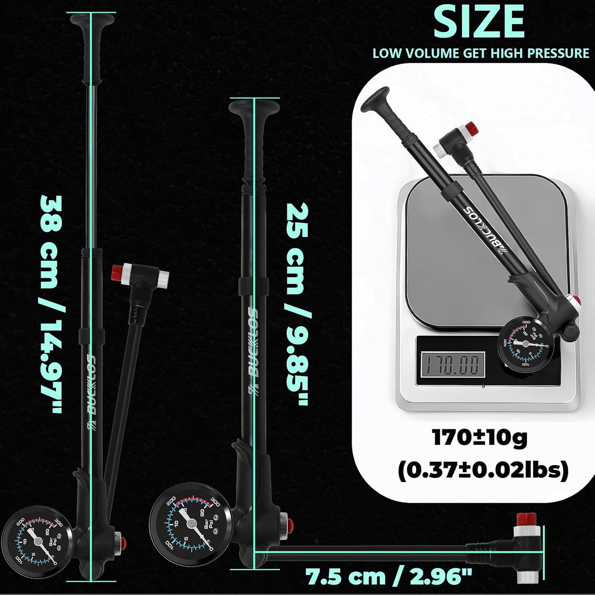 BUCKLOS Bike Shock Pump Mountain Bike High Pressure for Suspension Air Fork