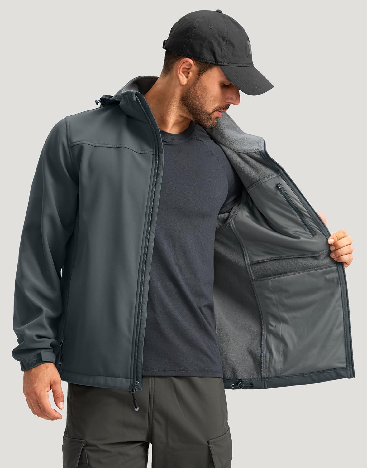 Pudolla Men's Softshell Jacket Hooded Fleece Lined Coats for Outdoor Work