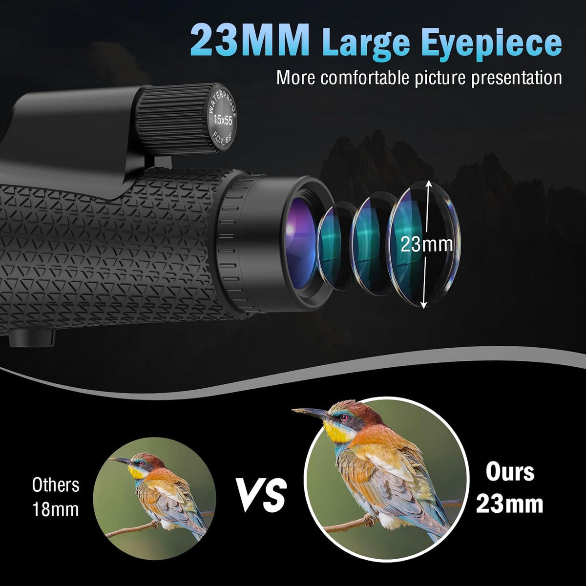 15x55 Monocular Telescope for Adults with Tripod and Phone Adapter