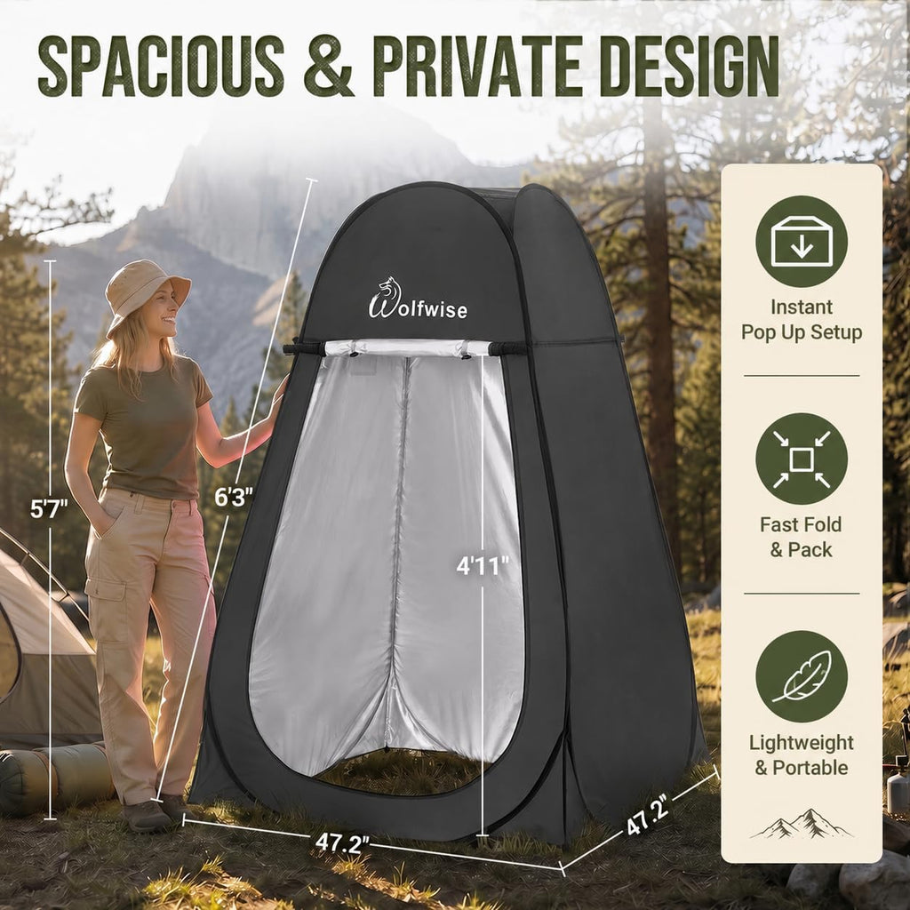 WolfWise Pop Up Shower Tent for Camping Essentials, Compact & Lightweight