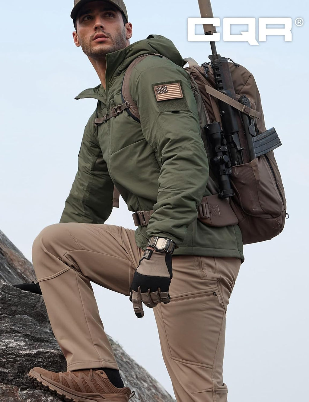 CQR Men's Lightweight Warm Insulated Jacket, Windproof Water Resistant Winter Active Coat for Hiking Work Outdoor Tactical