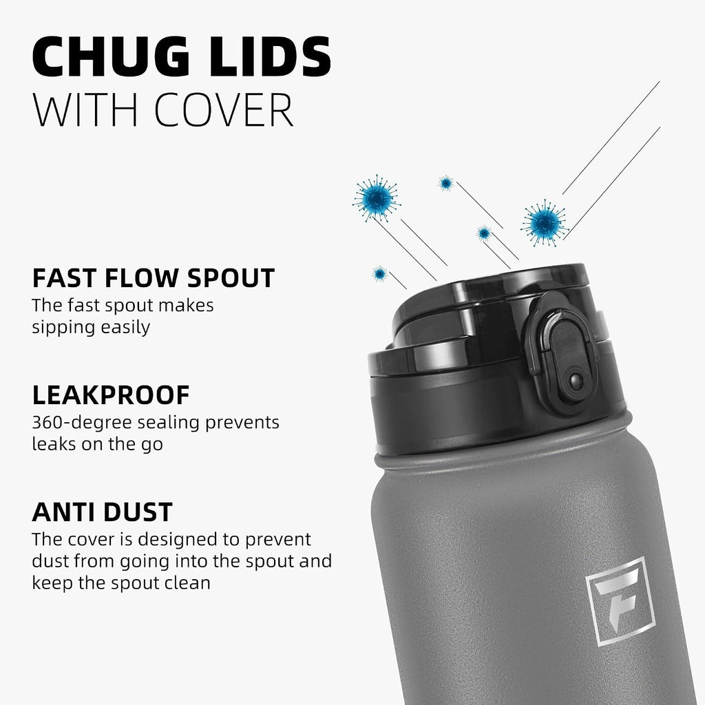 Fanhaw 20oz Insulated Water Bottle with Anti-dust Chug Lid, Gray