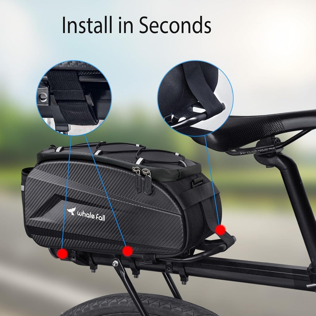 whale fall 10L Bike Rack Bag, Waterproof Hard Shell EVA Ebike Bag