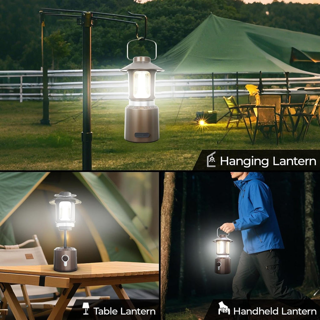 Rechargeable Camping Lantern, 8000mAh Telescopic Camping Light - 3 Light Modes, Adjustable Brightness & Height, Up to 80hrs Lasting - Vintage Lantern for Camping & Hiking (Copper)