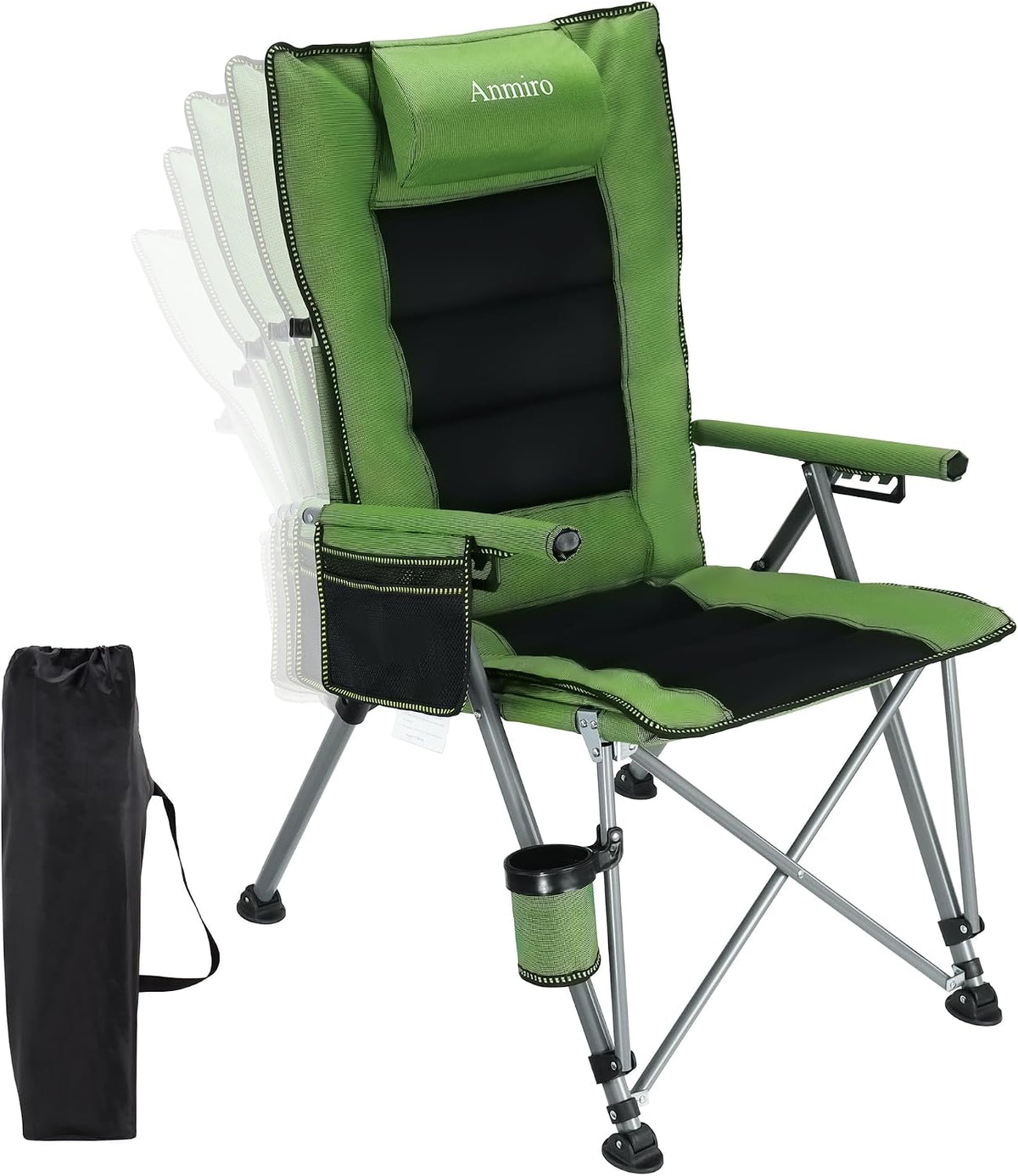 Heavy Duty Folding Camping Chair for Camp, Picnic, Lawn, Fishing (Green, Adjustable)