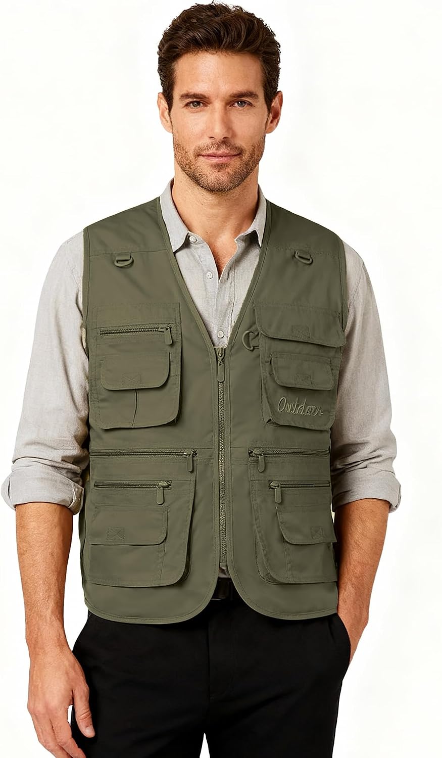 Flygo Men's Fishing Vest Utility Lightweight Outdoor Travel Safari Photo Cargo Vest with 16 Pockets