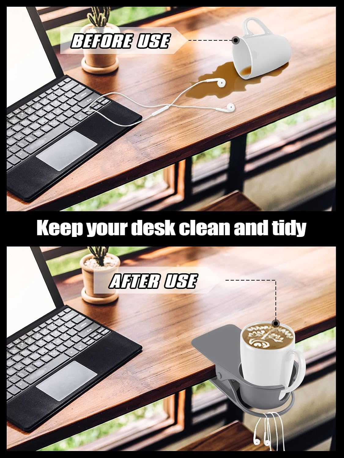 2PCS Clip on Drink Holder for Beach Chair, Desk Cup Holder with Groove