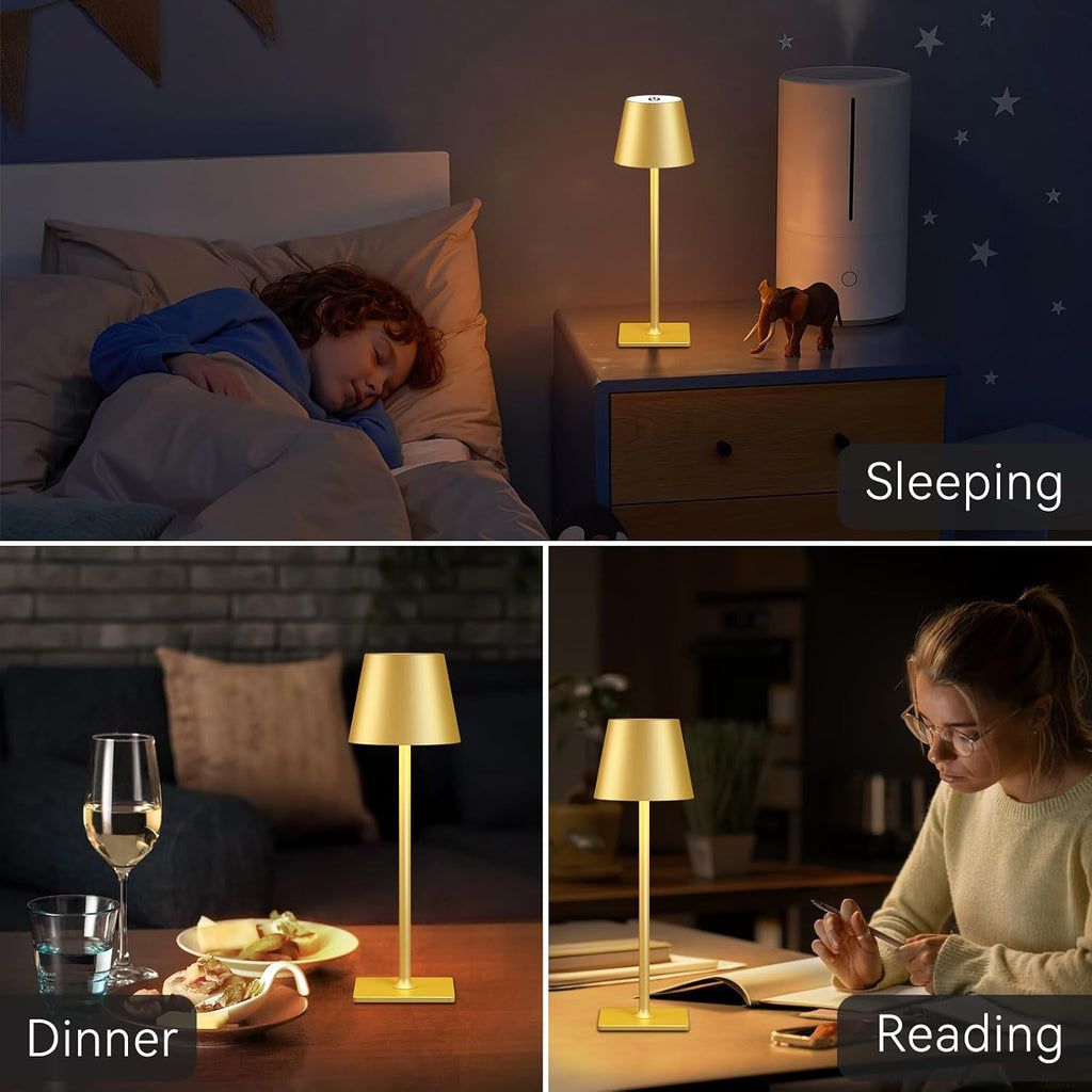 Yogaret 4 Pack Gold Rechargeable Led Cordless Table Lamps,Cordless Lamp with 6000mAh Battery Operated,Wireless Lamp for Restaurant Home Dinner Dining Kitchen Outdoor Patio,Waterproof & Portable