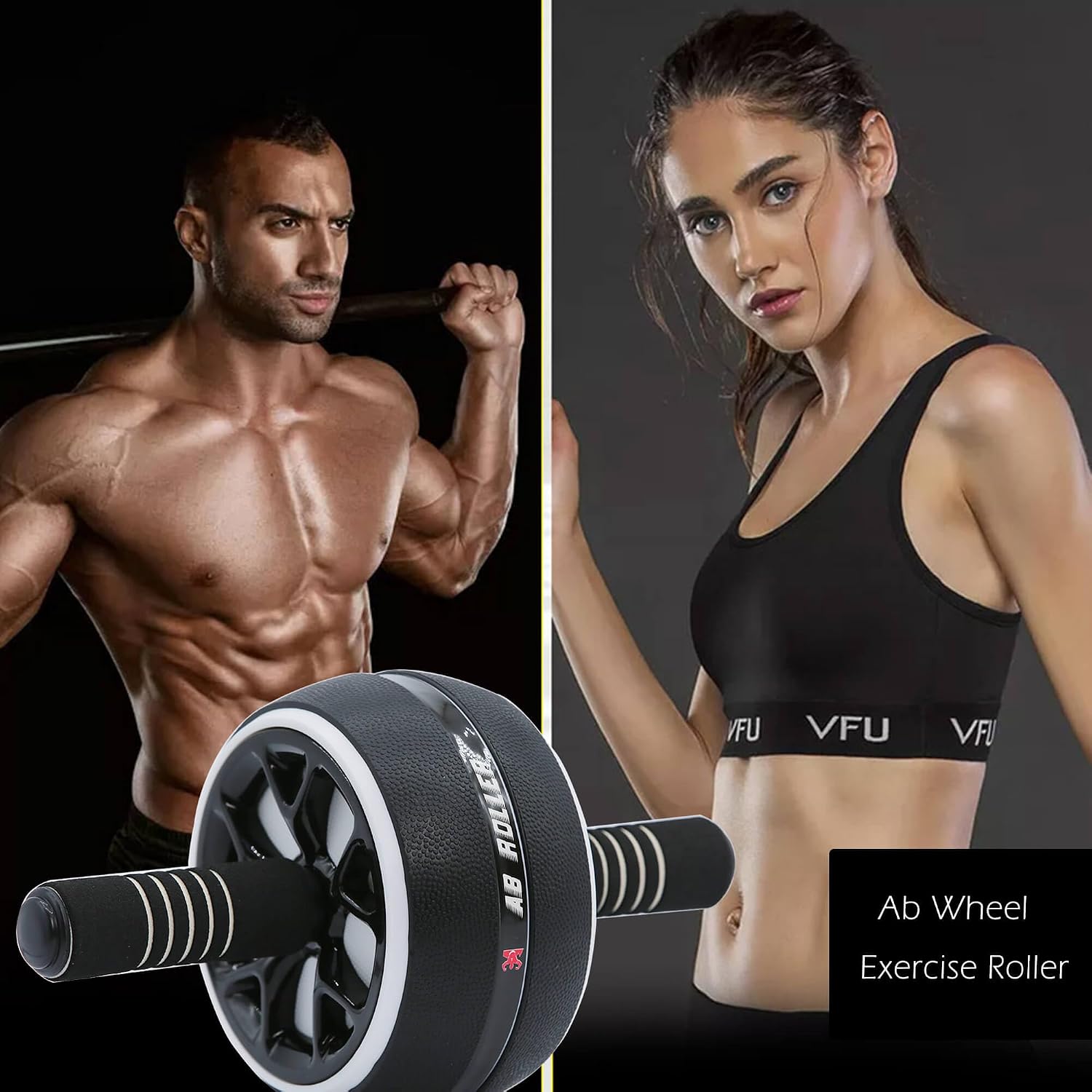 AB Wheel Roller, Exercise Abdominal Wheel Fitness for Gym & Home, Work-out Strength-Training Equipment with Knee Pad