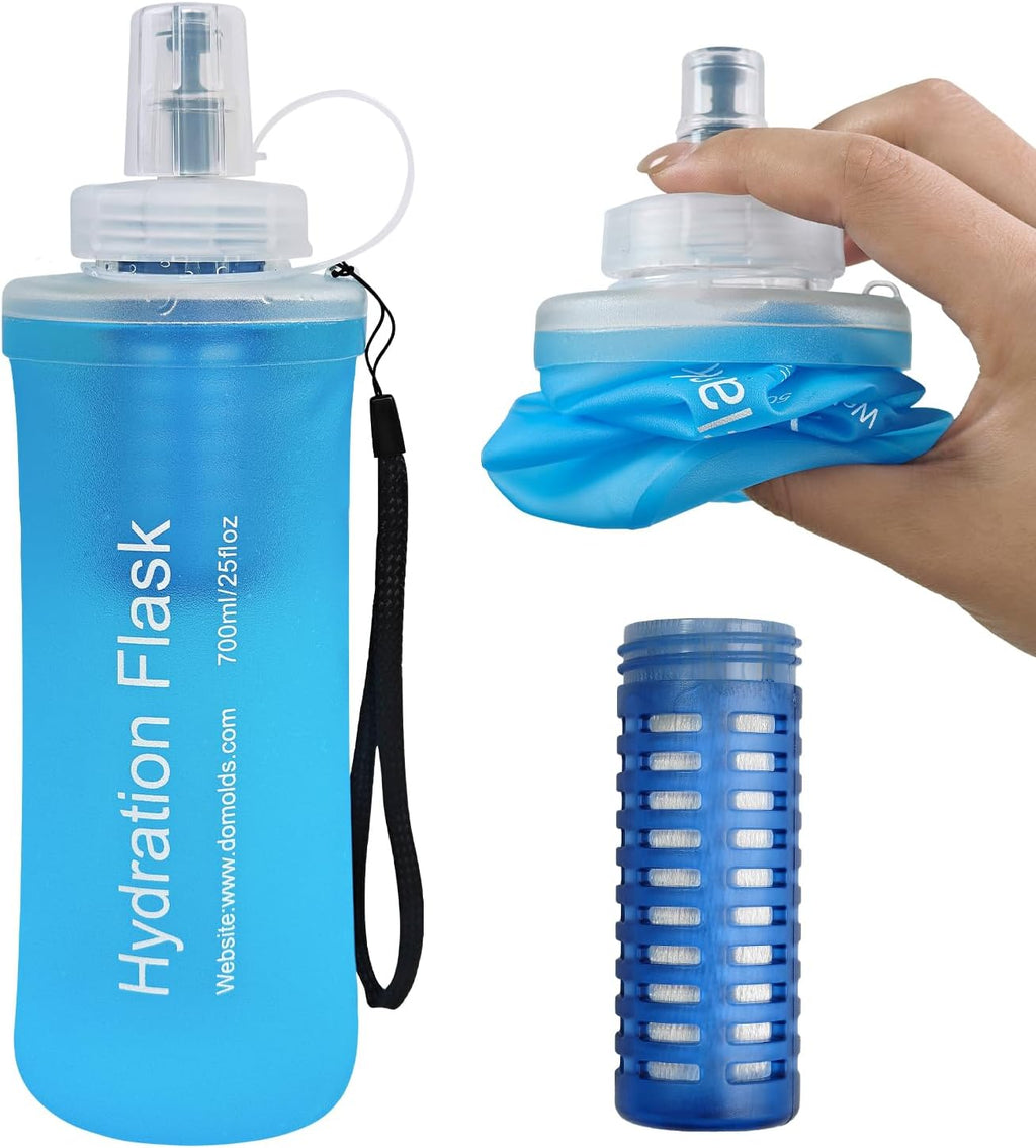 1L Collapsible Water Bottle with Filter for Hiking Backpacking(White)