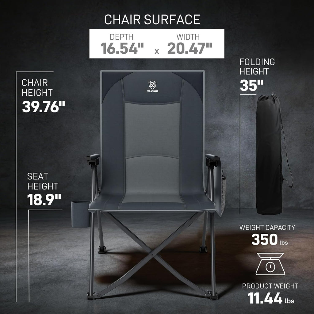EVER ADVANCED Reclining Camping Chairs for Adult Supports 350lbs Grey