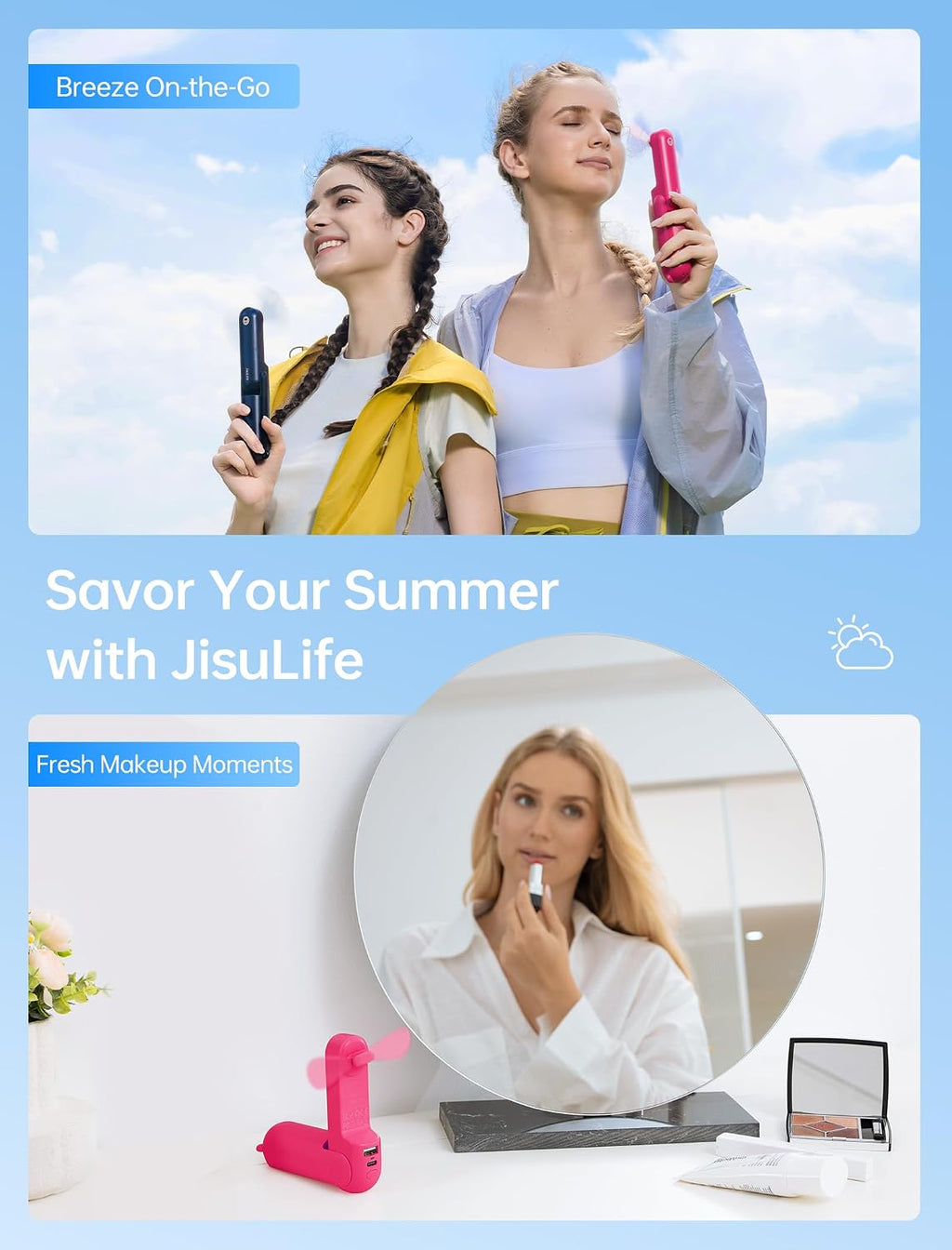JISULIFE 3 IN 1 Portable Fan with Power Bank & Flashlight Featured