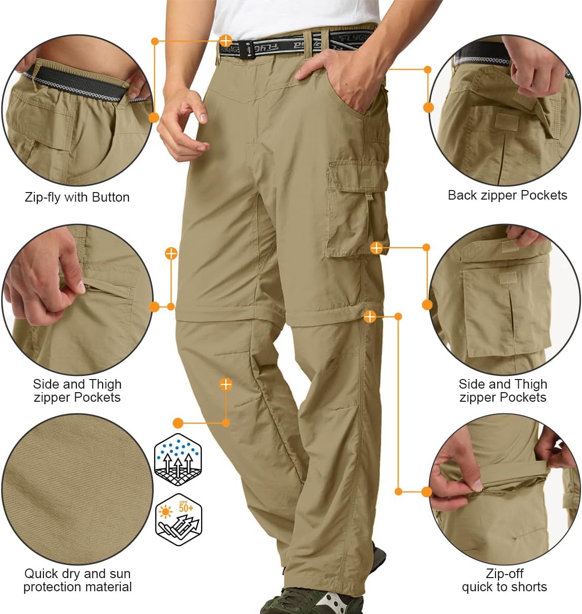 Mens Hiking Pants Convertible Quick Dry Zip Off Fishing Travel Safari Pants