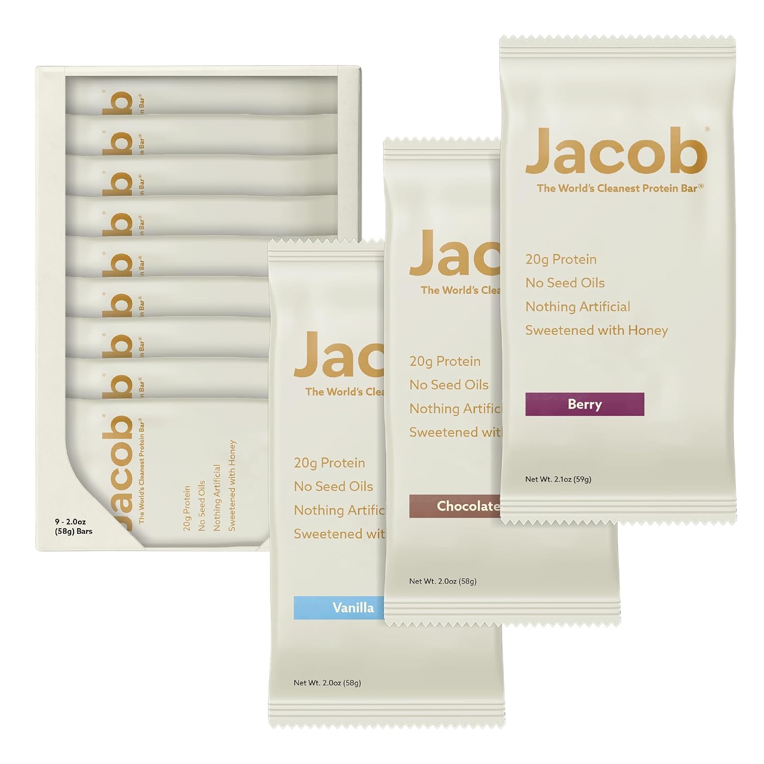 Jacob Bars, 20g Protein, Variety Pack 9pk - Grass-Fed, Seed Oil Free