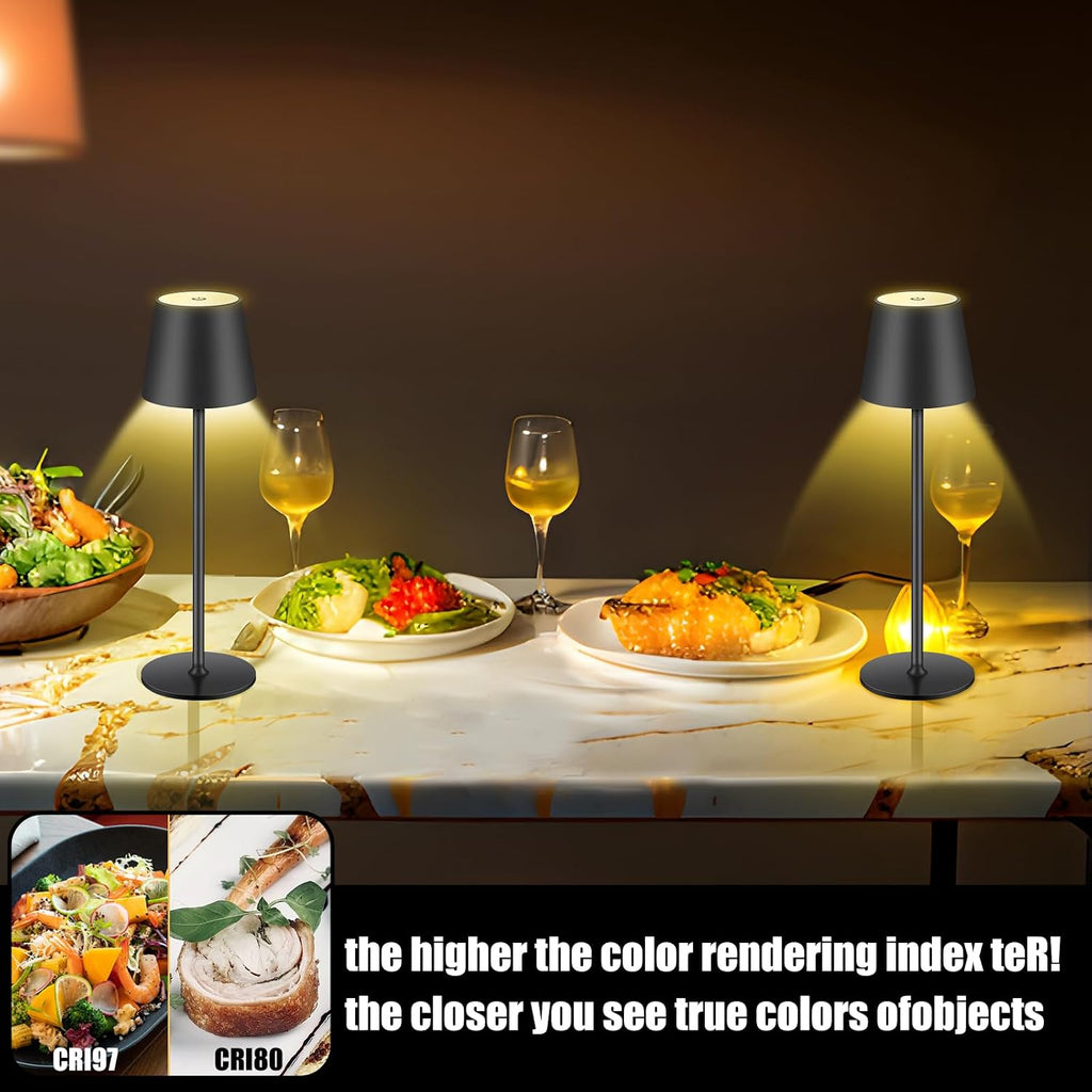 2 Pack Cordless Table Lamp,Portable LED Desk Lamp, 6000mAh Battery Operated, 3 Color Stepless Dimming Up, for Restaurant/Bedroom/Bars/Outdoor Party/Camping/Coffee Shop Night Light