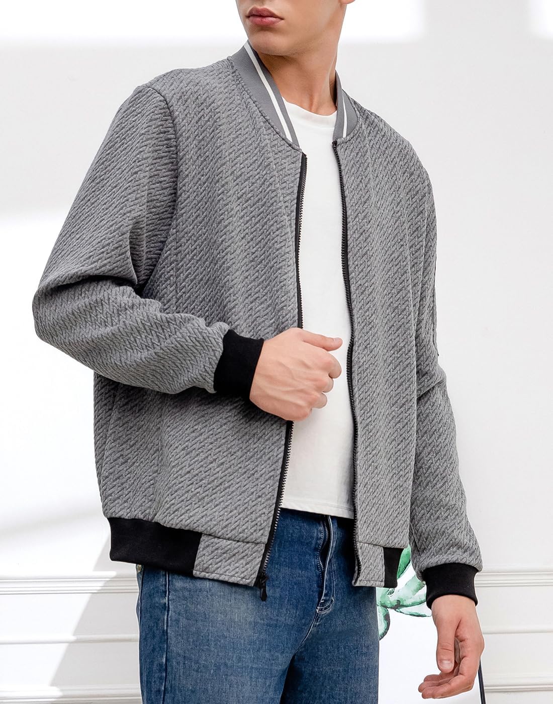 Wizoat Mens Casual Jacket Loose Fit Lightweight Jacket Varsity Bomber Jacket with Zipper