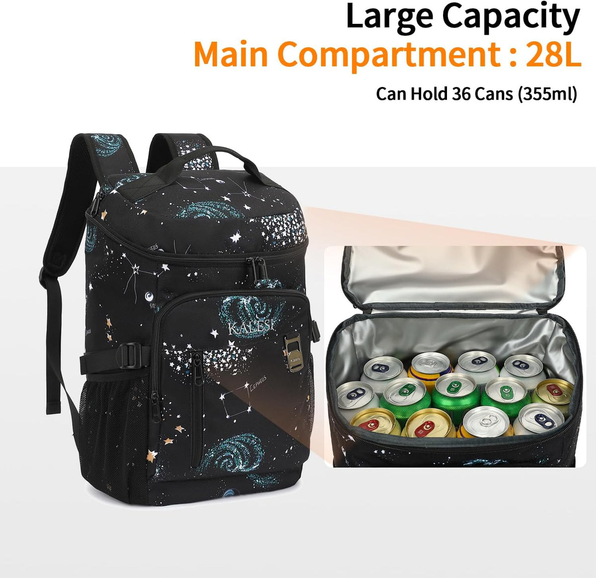 Kalesi Cooler Backpack 36 Cans Lightweight Insulated Backpack Cooler Leak-Proof Travel Camping Lunch Backpack Outdoor Cutlery Backpack for Men and Women