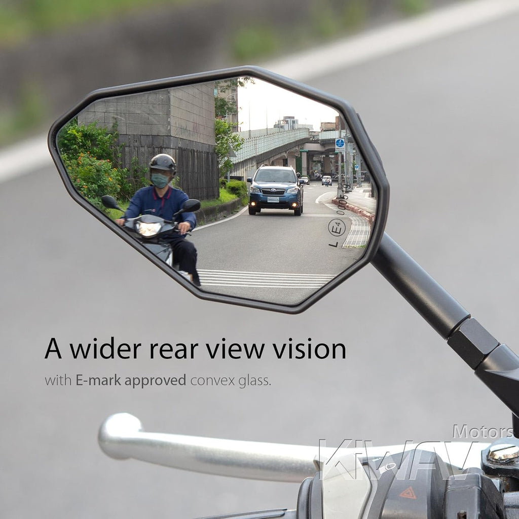 KiWAV 4Rizz Black Motorcycle Rear View Mirrors Universal Fit 10mm 8mm Metric Bikes Scooters Chopper Cafe Racer Sold as 1 Pair