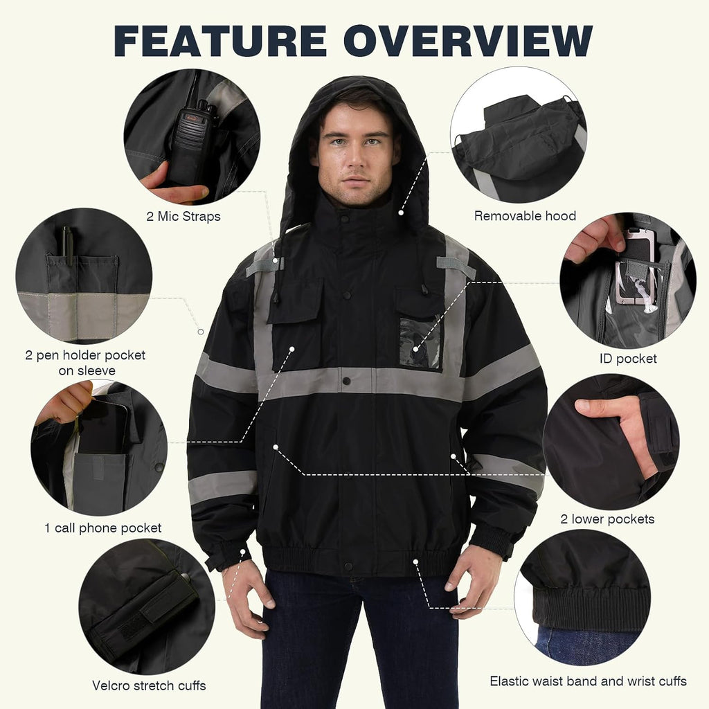 SKSAFETY Hi Vis Safety Rain Jacket for Men, Construction Work Rain Gear Heavy Duty Class 3 Rain Coat Waterproof Lightweight