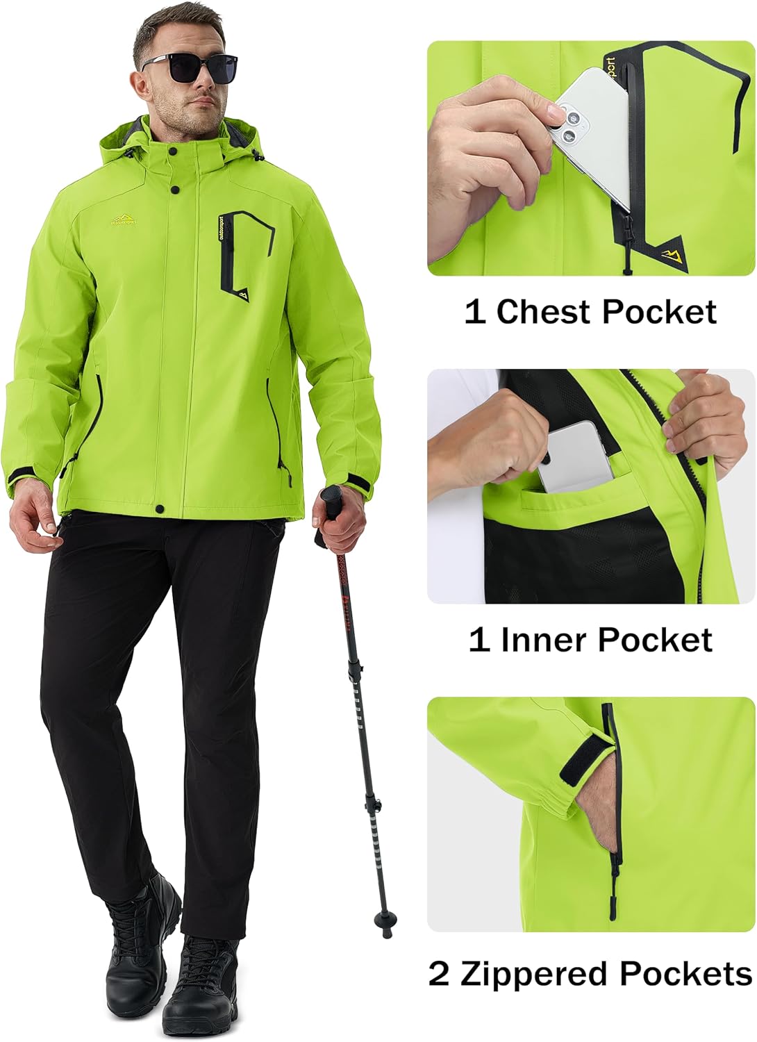 MAGCOMSEN Men's Lightweight Windbreaker Rain Jacket Raincoat with Detachable Hood for Hiking Fishing Activewear