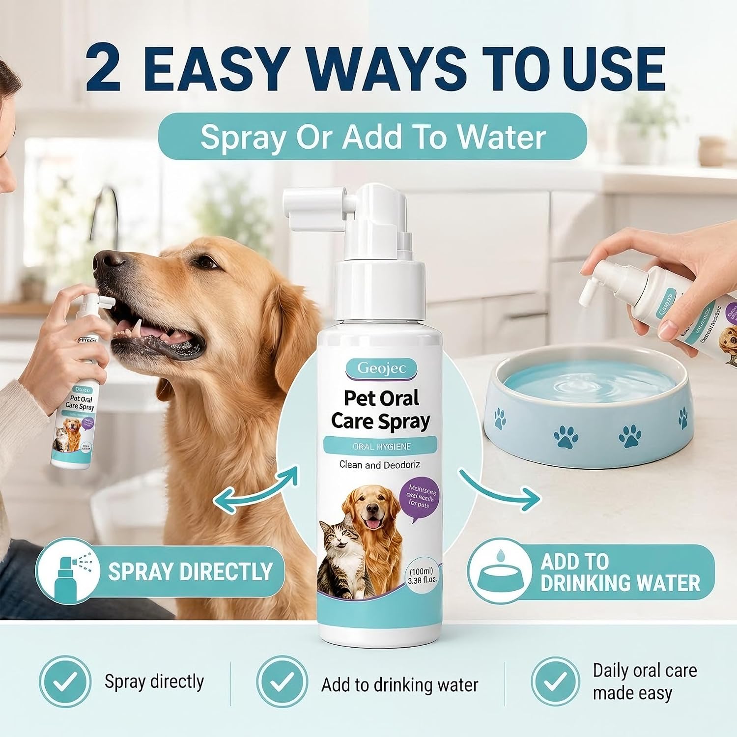 Pet Oral Care Spray, Dog Dental Spray for Dog Teeth Cleaning, Natural Dog Breath Freshener, Daily Dog Dental Care & Cat Dental Care Solution,No Brush Required Pet Mouth Freshener Spray for Dogs & Cats