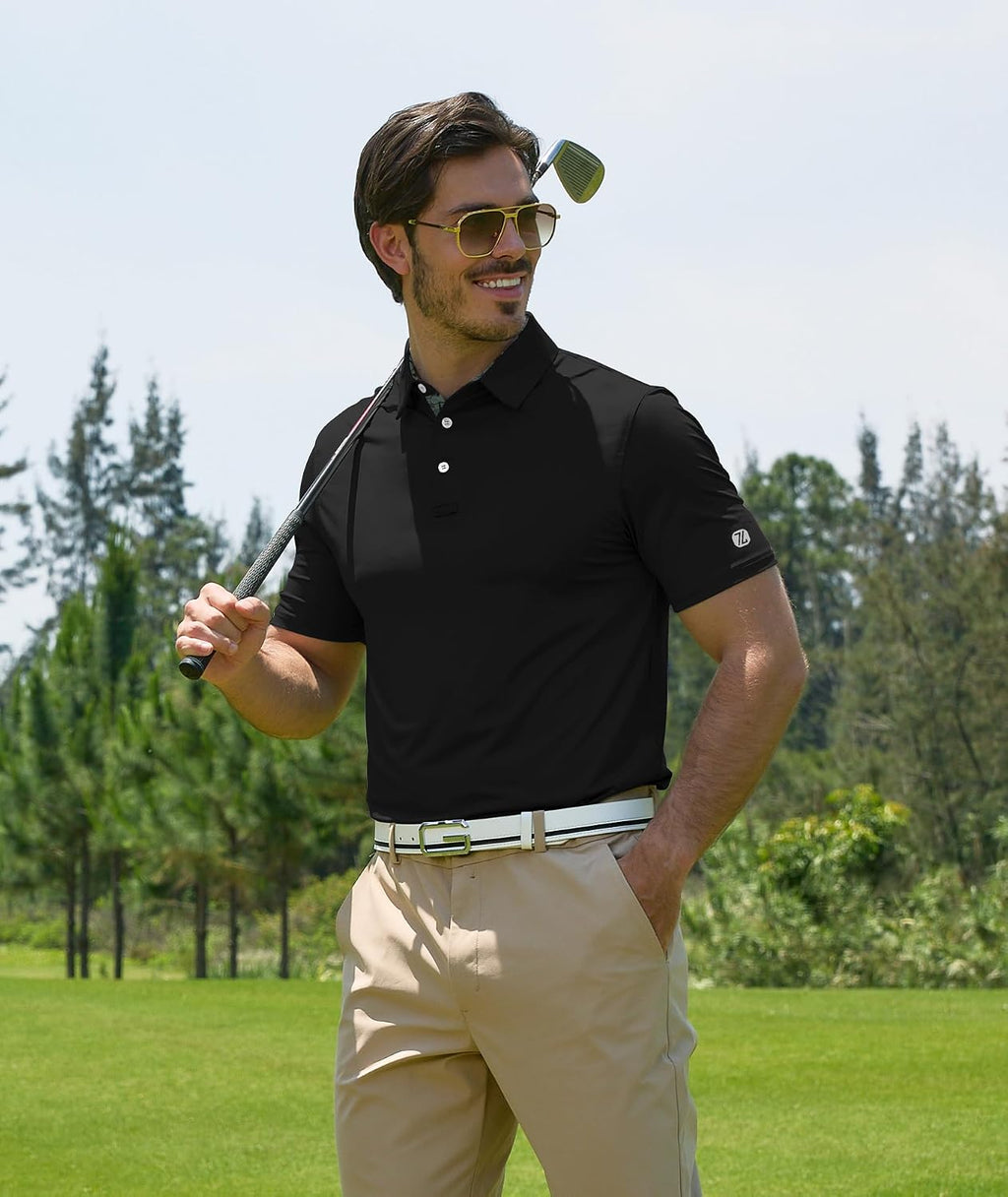 ZITY Golf Shirts for Men Short Sleeve Moisture Wicking Solid Performance Designed Print Collared Casual Polo Shirt