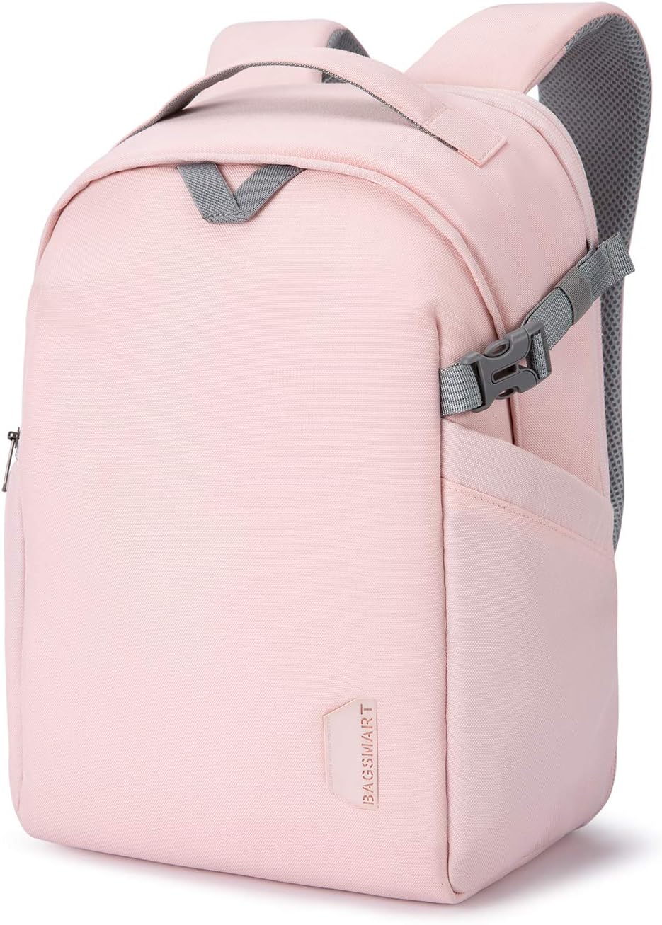 BAGSMART Camera Backpack, DSLR SLR Camera Bag Backpack Fits 15.6 Inch Laptop, Waterproof Camera Case for Photographers and Women,with Rain Cover,Tripod Holder,Pink