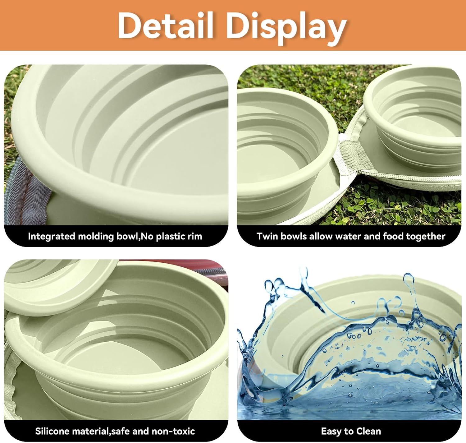Collapsible 2-in-1 Silicone Pet Bowls (Beige)