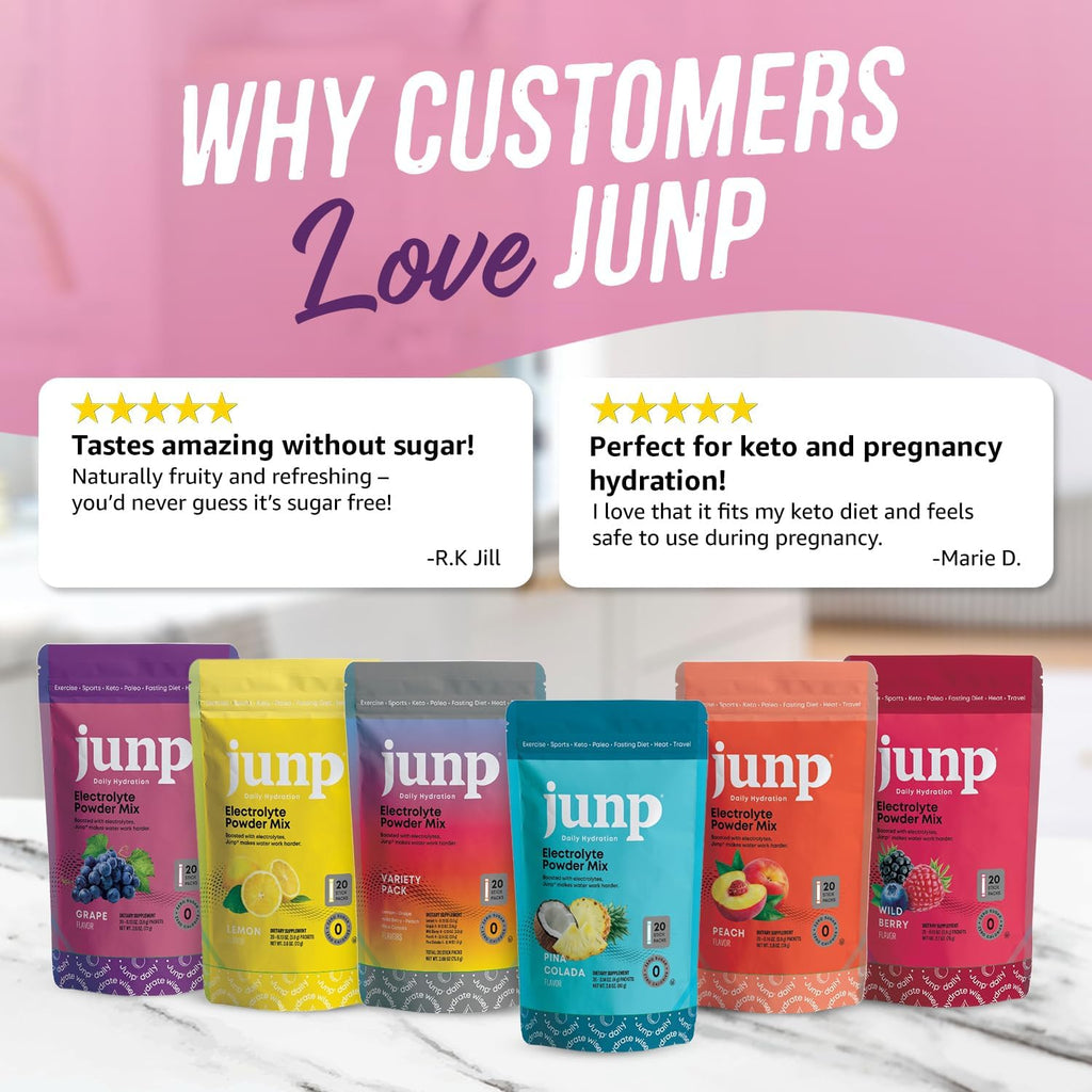 JUNP Sugar Free Electrolytes Powder Packets for Water Salt & Potassium Instant Hydration Packets, Zero Calorie No Carbs No Sugar Electrolyte Drink Mix Sticks, Keto Friendly Vine Ripened Grape 20 Pack