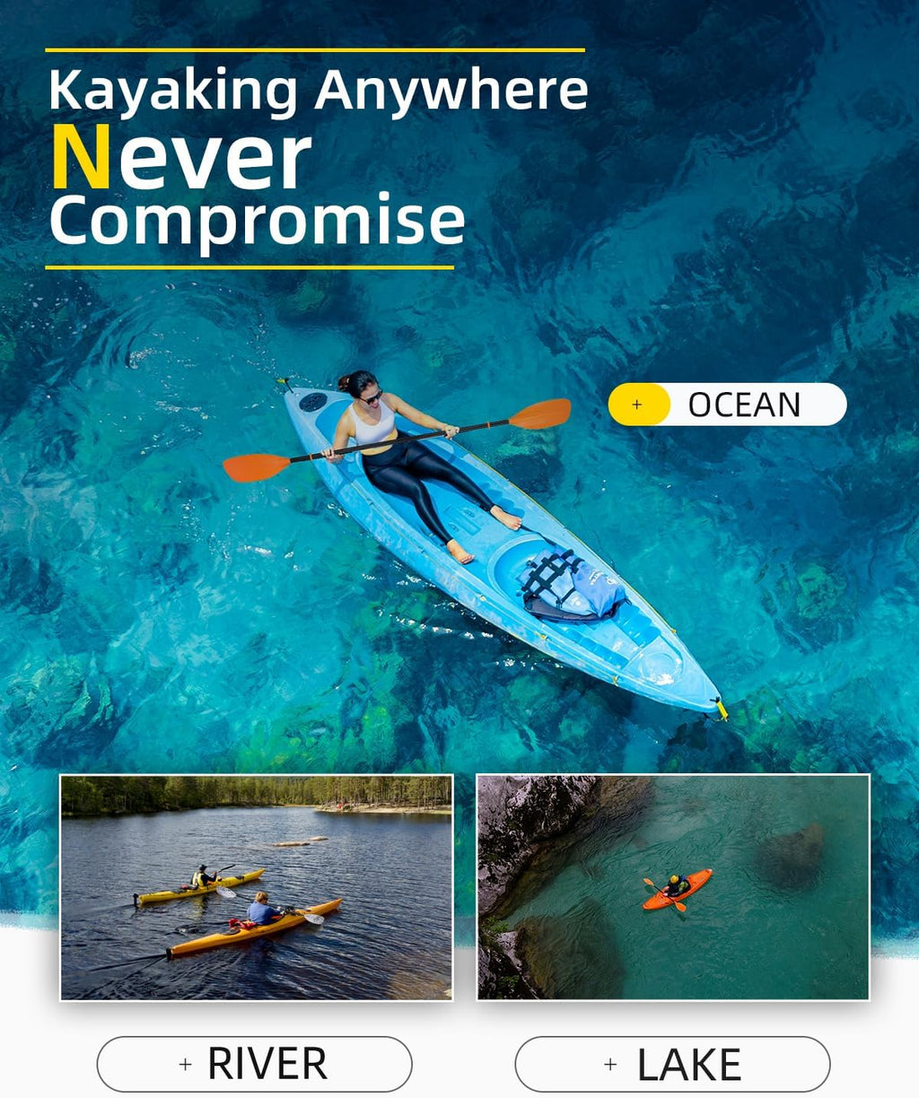 OCEANBROAD Kayak Paddle 86in/218cm, 90.5in/230cm Alloy Shaft 2-Piece Floatable Kayak Oar for Kayaking Canoeing Boating