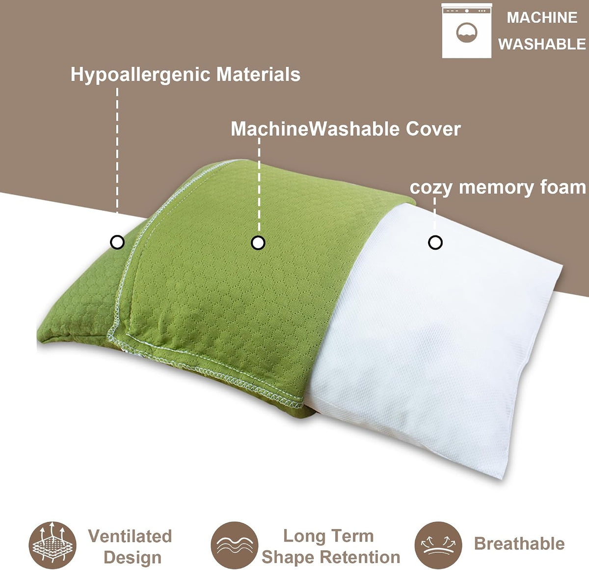 Travel Pillow Compressible Camping Memory Foam Pillow - Avocado Green M Size, Dark Grey M Size, Ideal Backpacking, Airplane and Car