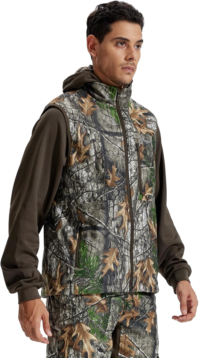 LOOGU Mens Camo Hunting Vest Water-Resistant Sleeveless Jacket with Pockets for Outdoor Fishing Hiking