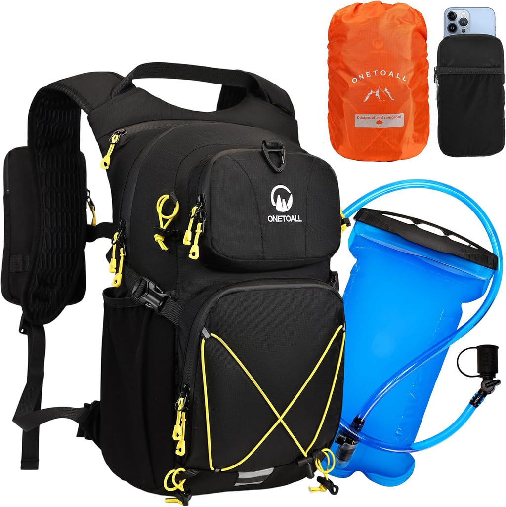 Hydration Backpack 22L, Hiking Backpack with 2L Leakproof Bladder, Sewn-in Rain Cover, Insulated Compartment for Men & Women Running, Cycling, Camping