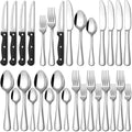 EUIRIO 24 Piece Silverware Set with Steak Knives Food Grade Stainless Steel Flatware Set for 4 Cutlery Utensil Set Includes Knife Spoon and Fork Mirror Polished Dishwasher Safe for Home Restaurant