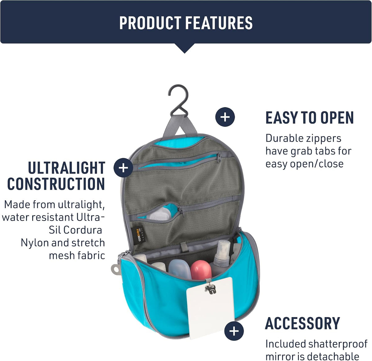 Sea to Summit Small Hanging Toiletry Bag, Travel Organizer, Highrise Grey