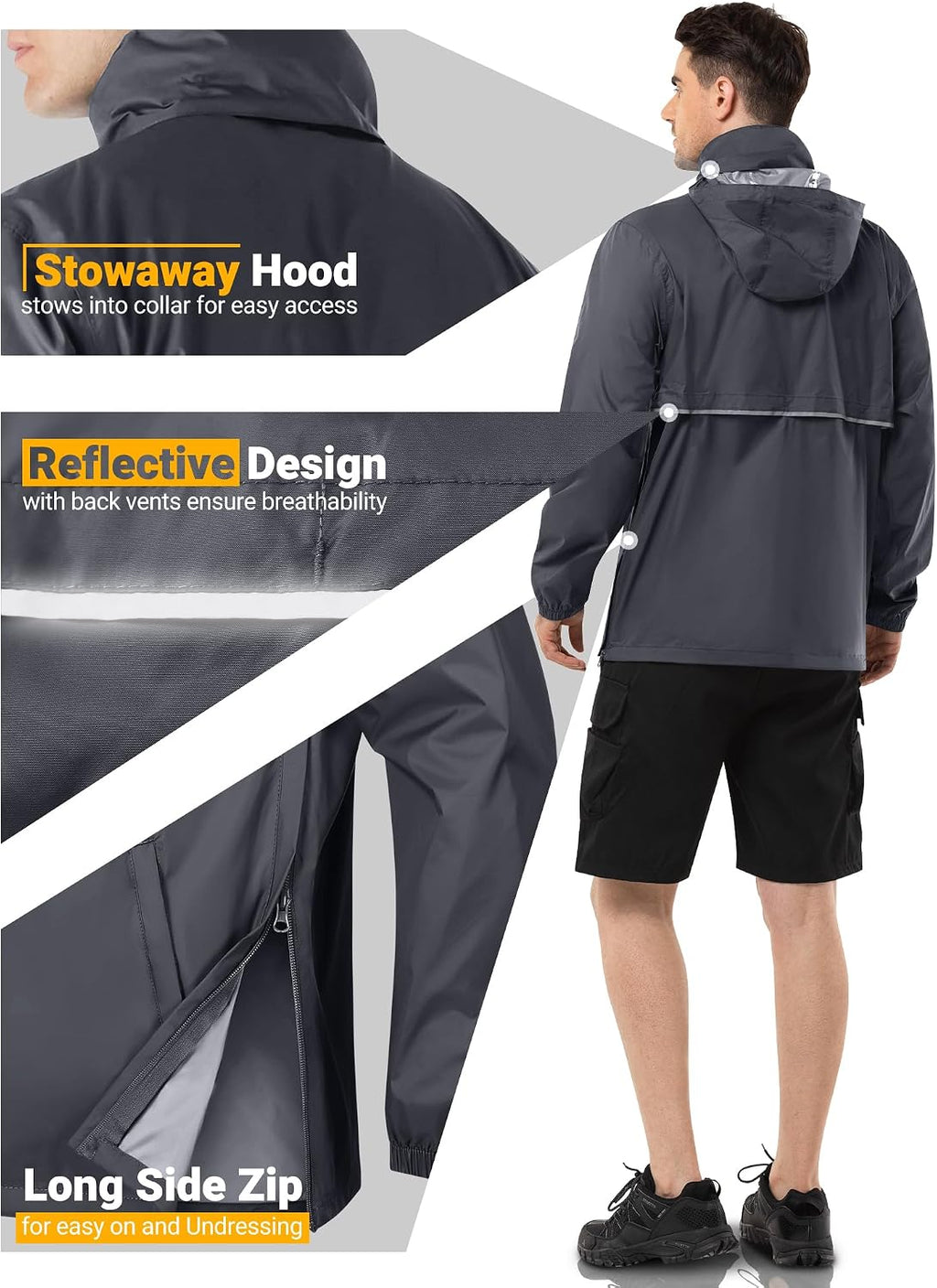 Outdoor Ventures Men's Rain Jacket Waterproof Lightweight Packable Pullover