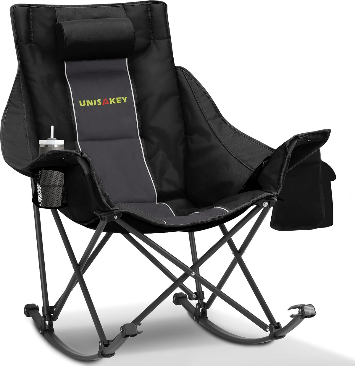 Unisakey Oversize Foldable Rocking Camping Chair300lbs Capacity,Deep Gray