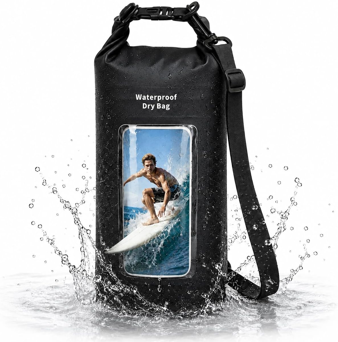 3L IPX8 Waterproof Dry Bag Backpack with Touchscreen Phone Pouch, Black