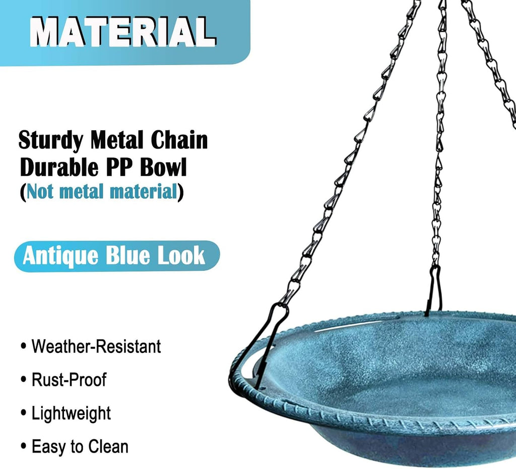 Hanging Bird Bath & Feeder Bowl, 12 in, Antique Blue